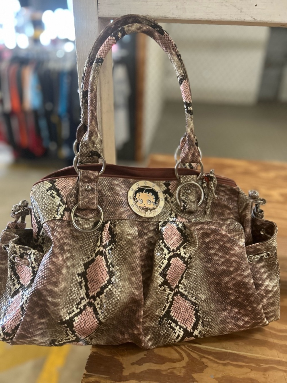 Betty Boop Snakeskin Tote Bag  17x10x6 New